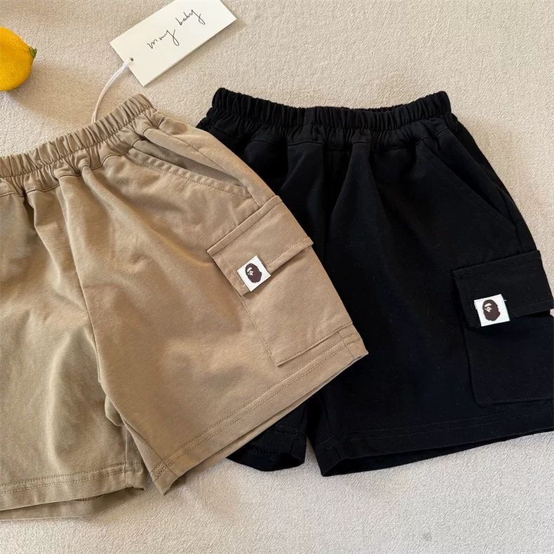 日系純色五分褲 夏季新品韓國男女兒童寶寶口袋運動短褲潮 C5-細節圖5