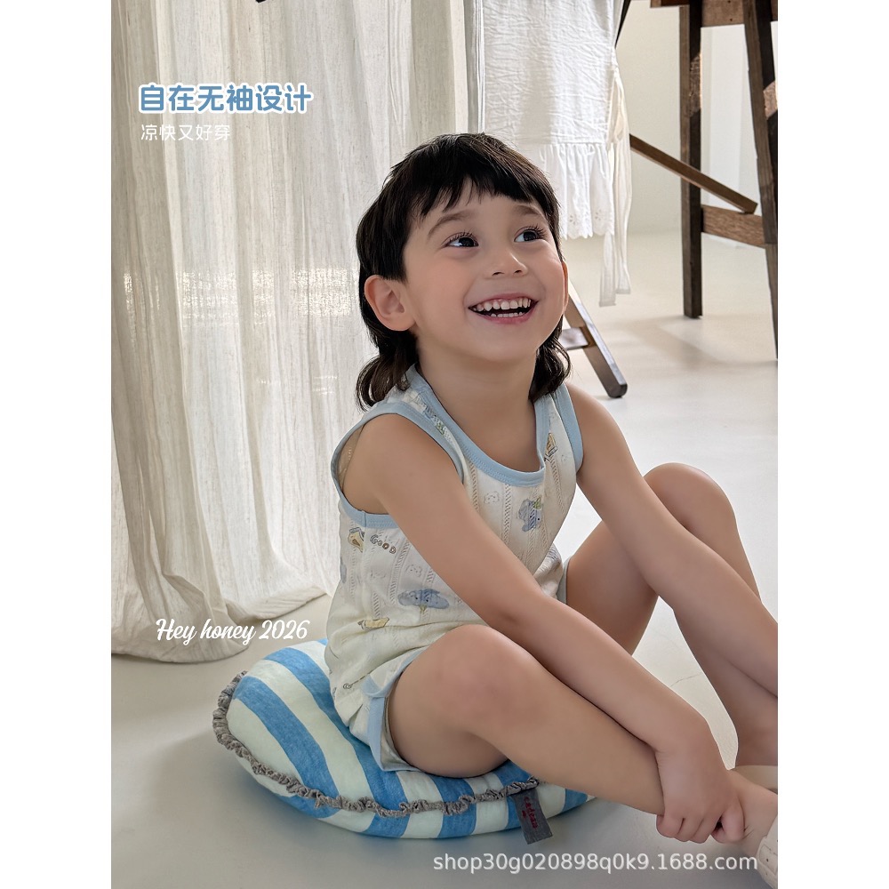新款夏季兒童呼吸背心短褲套姿 男女寶寶 D4-細節圖3