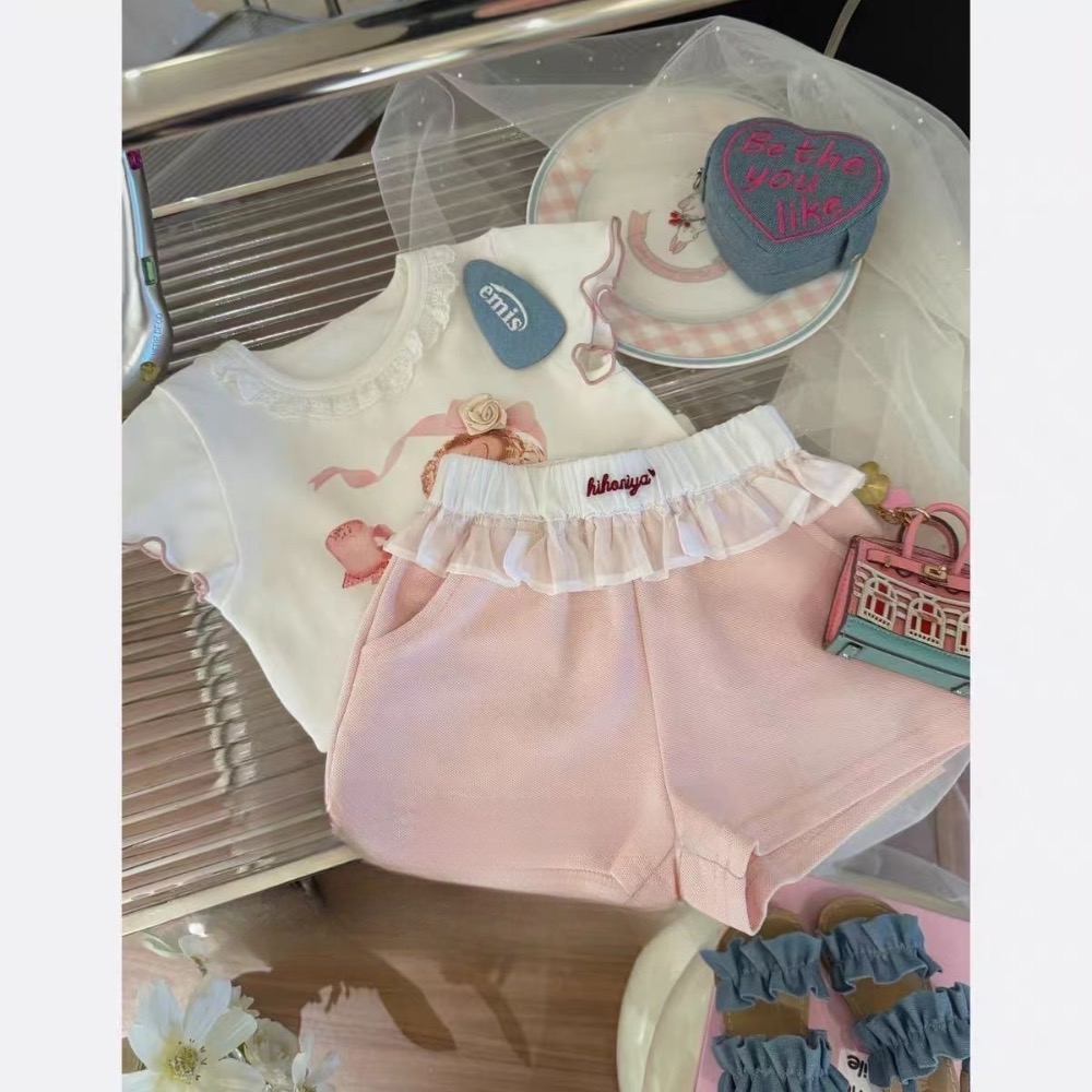 女童短褲2025夏季新款女孩親子花邊設計休閒褲韓版女童五分褲中褲 G6-細節圖3