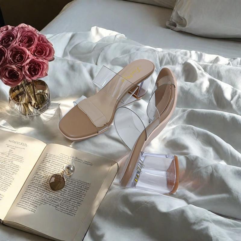 MIT台灣製 透明水晶跟 一字帶粗跟中高跟鞋 小尺碼35-40-細節圖3