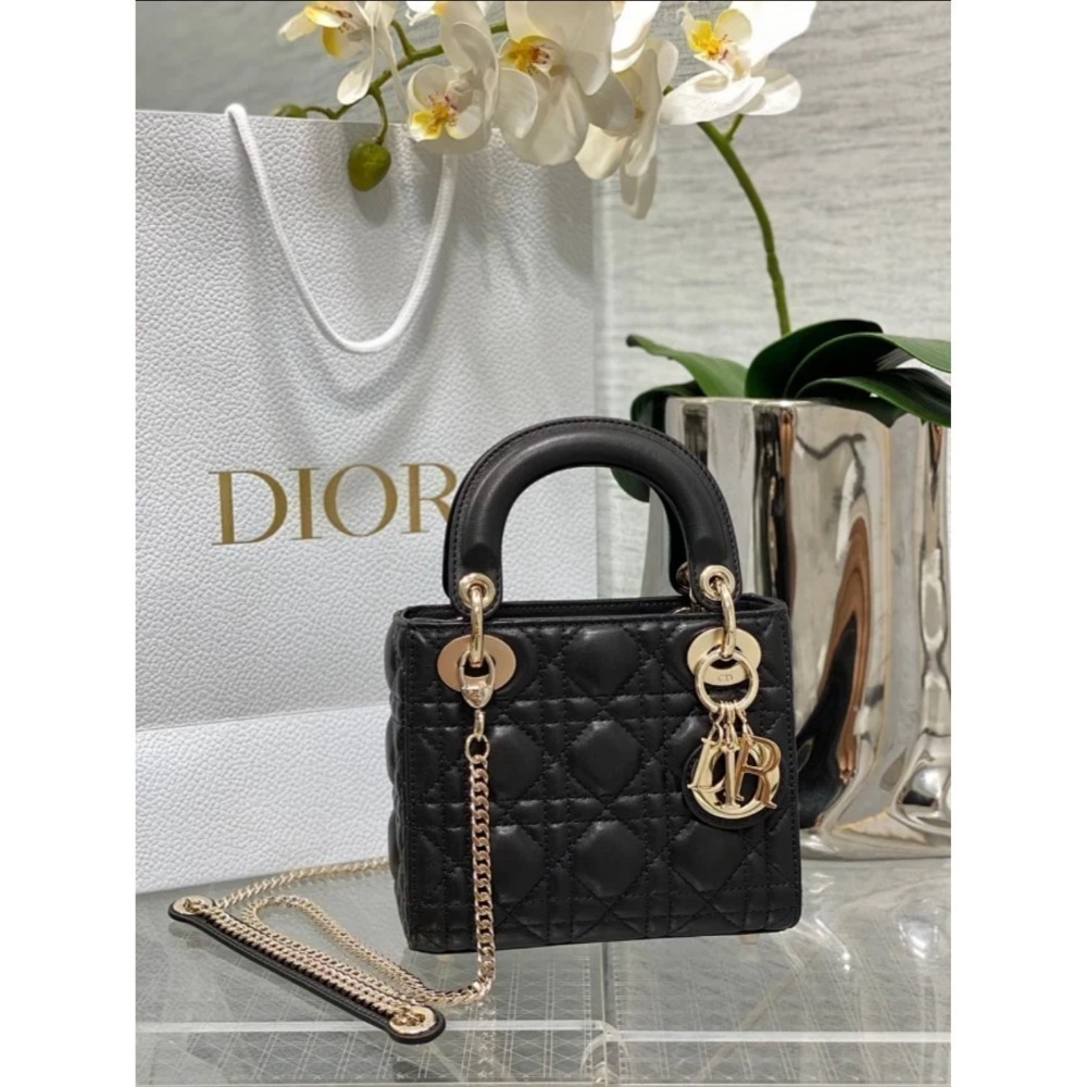 凱莉包包『只做原廠代購級別』9.9成新 超Mini 終極渠道 Dior Lady 黛妃包 經典女包 羊皮漆皮金扣銀扣琺瑯-規格圖1