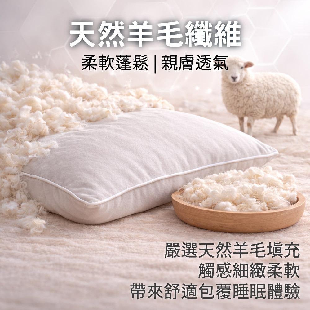 【家購網嚴選】石墨烯天然羊毛枕 70x45cm (1入)-細節圖3