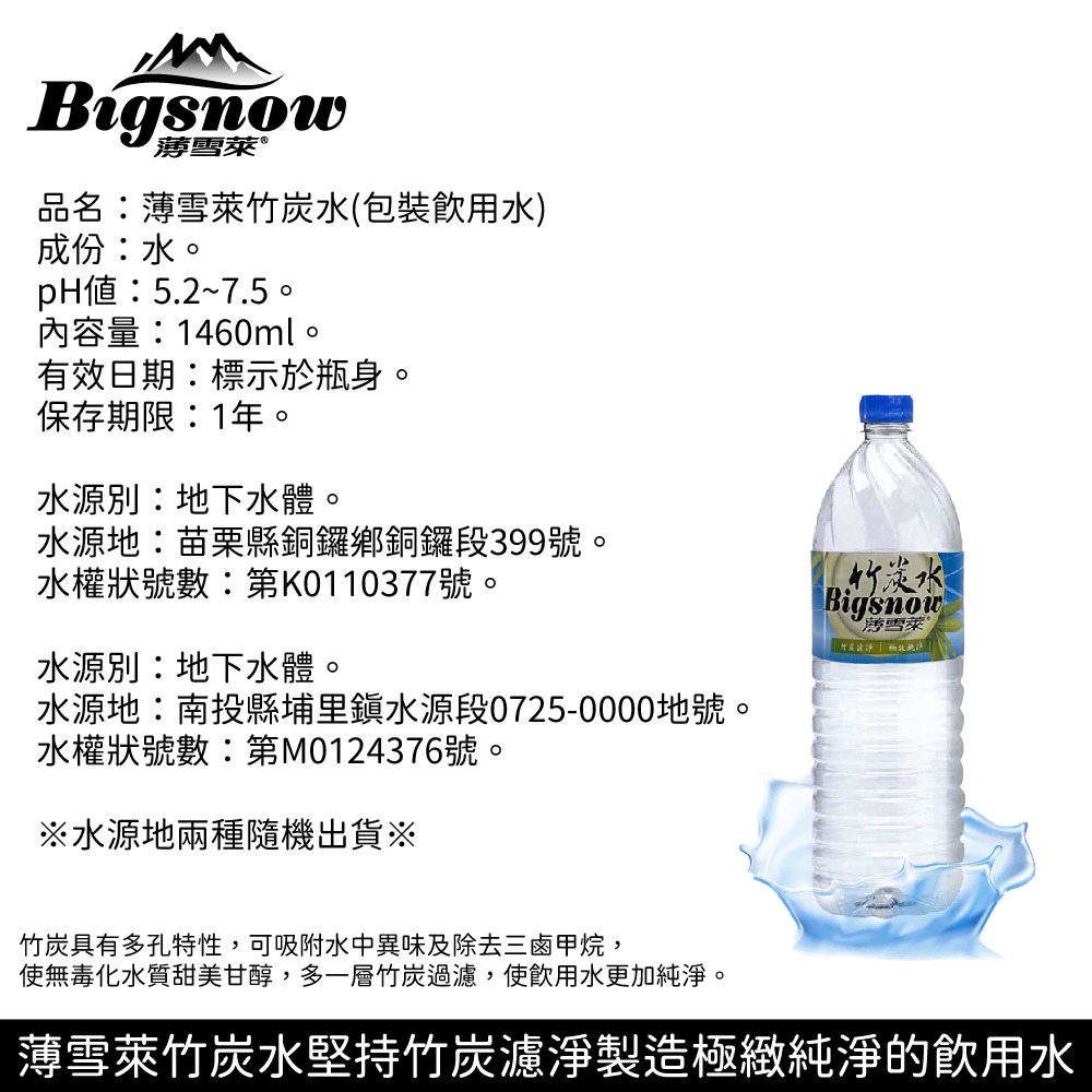 【薄雪萊】竹炭水 1460mlx12罐/箱-細節圖3