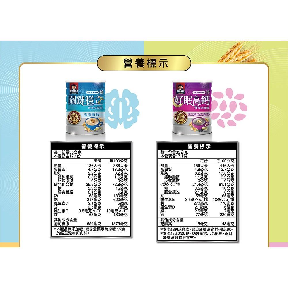 桂格 穀奶 系列 3瓶宅配免運請聊聊 (600g/罐)(晶采優適/關鍵穩立/順暢高纖/好眠高鈣) QUAKER-細節圖7