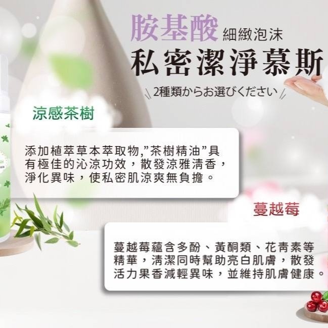 📣附發票【CARE】蔓越莓🍓胺基酸私密潔淨慕斯 220ML❤️蔓越莓 / 💚涼感茶樹 私密處-細節圖4