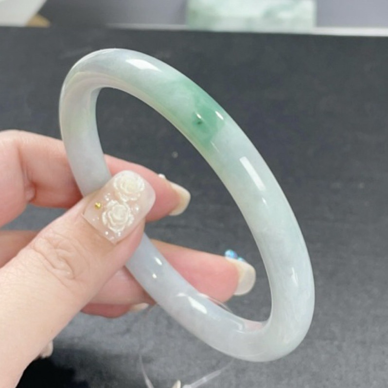 《Always9168輕奢珠寶》 41天然緬甸A貨翡翠冰紫飄陽綠色花60mm+圓條送台證-細節圖2