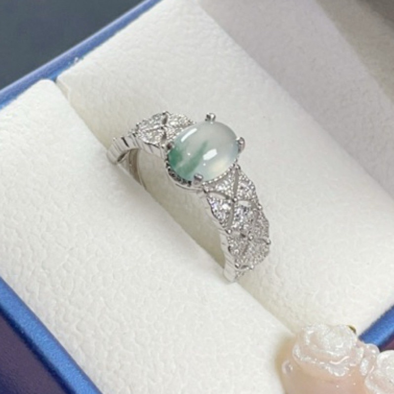 《Always9168輕奢珠寶》 天然緬甸A貨翡翠蛋面戒指冰陽綠設計款S925銀鑲嵌活動戒圍-細節圖4