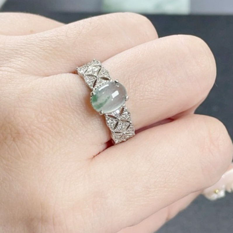 《Always9168輕奢珠寶》 天然緬甸A貨翡翠蛋面戒指冰陽綠設計款S925銀鑲嵌活動戒圍-細節圖7