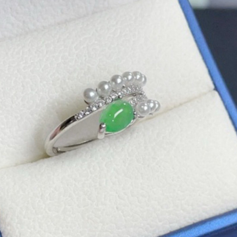 《Always9168輕奢珠寶》 天然緬甸A貨翡翠蛋面戒指冰陽綠設計款S925銀鑲嵌活動戒圍-細節圖3