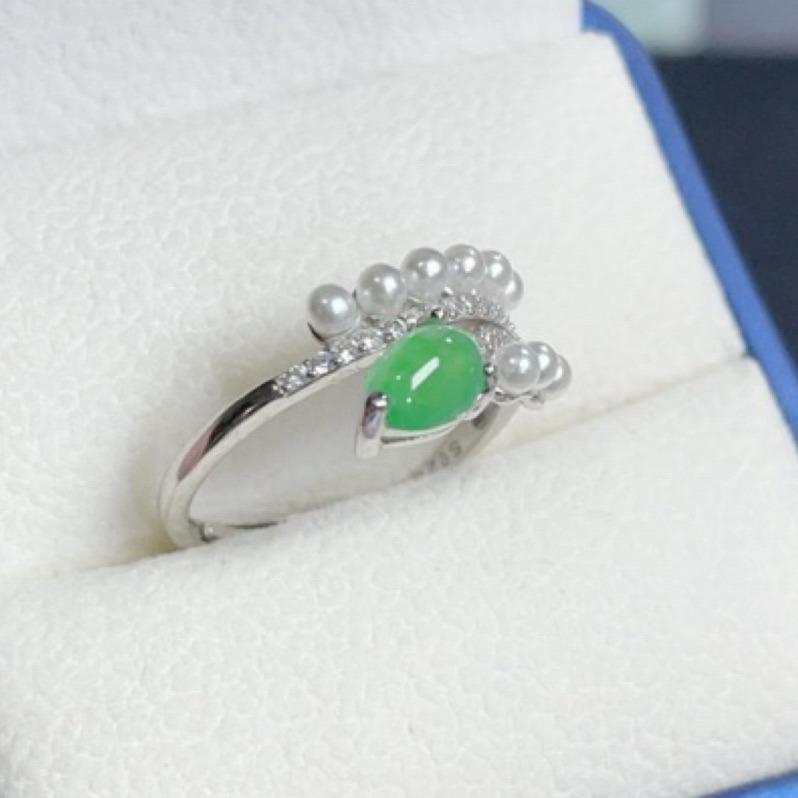 《Always9168輕奢珠寶》 天然緬甸A貨翡翠蛋面戒指冰陽綠設計款S925銀鑲嵌活動戒圍-細節圖6