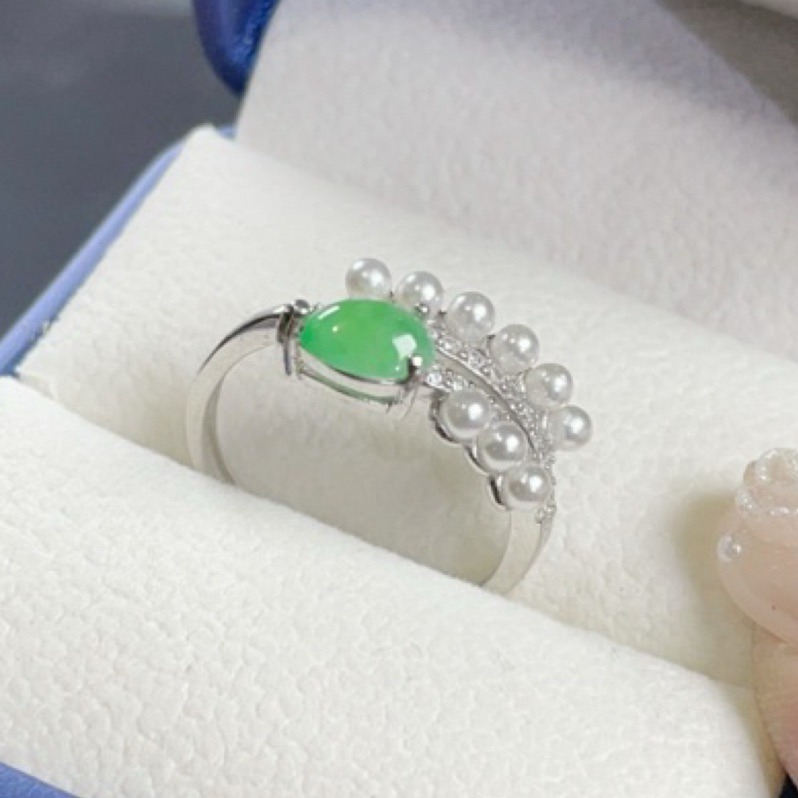 《Always9168輕奢珠寶》 天然緬甸A貨翡翠蛋面戒指冰陽綠設計款S925銀鑲嵌活動戒圍-細節圖7