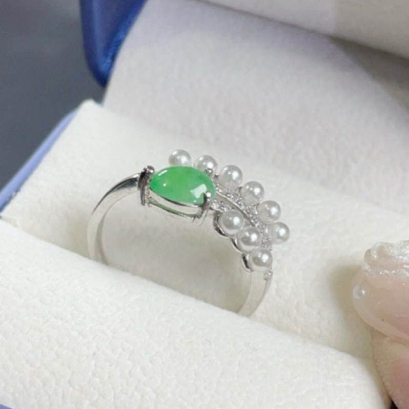 《Always9168輕奢珠寶》 天然緬甸A貨翡翠蛋面戒指冰陽綠設計款S925銀鑲嵌活動戒圍-細節圖8