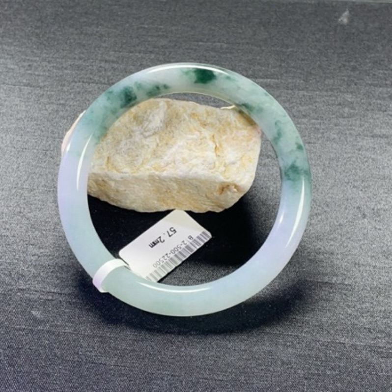 《Always9168高貨》B22天然緬甸A貨翡翠手鐲冰紫底飄花圓條57圈口送台證-細節圖2