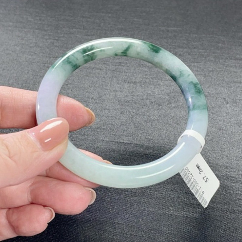 《Always9168高貨》B22天然緬甸A貨翡翠手鐲冰紫底飄花圓條57圈口送台證-細節圖3