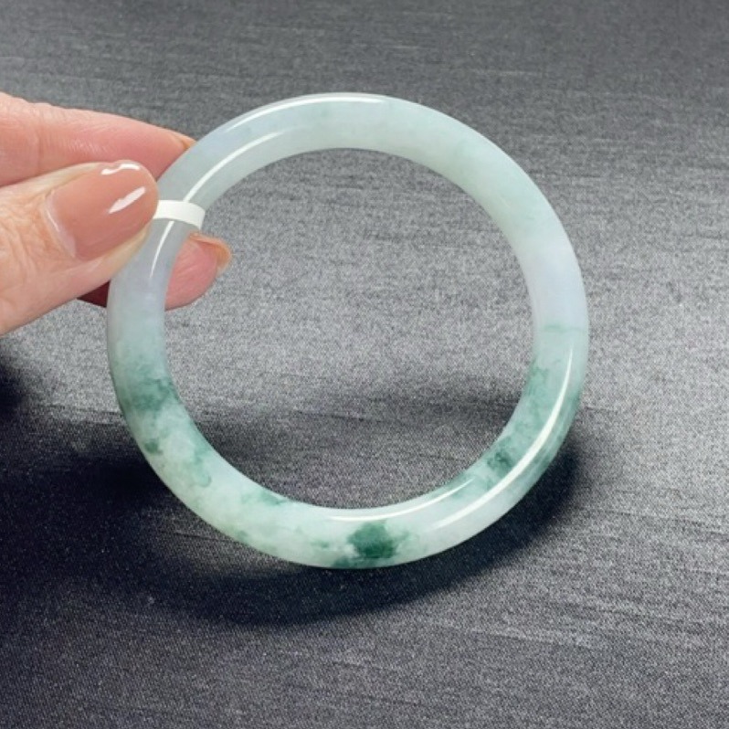 《Always9168高貨》B22天然緬甸A貨翡翠手鐲冰紫底飄花圓條57圈口送台證-細節圖5