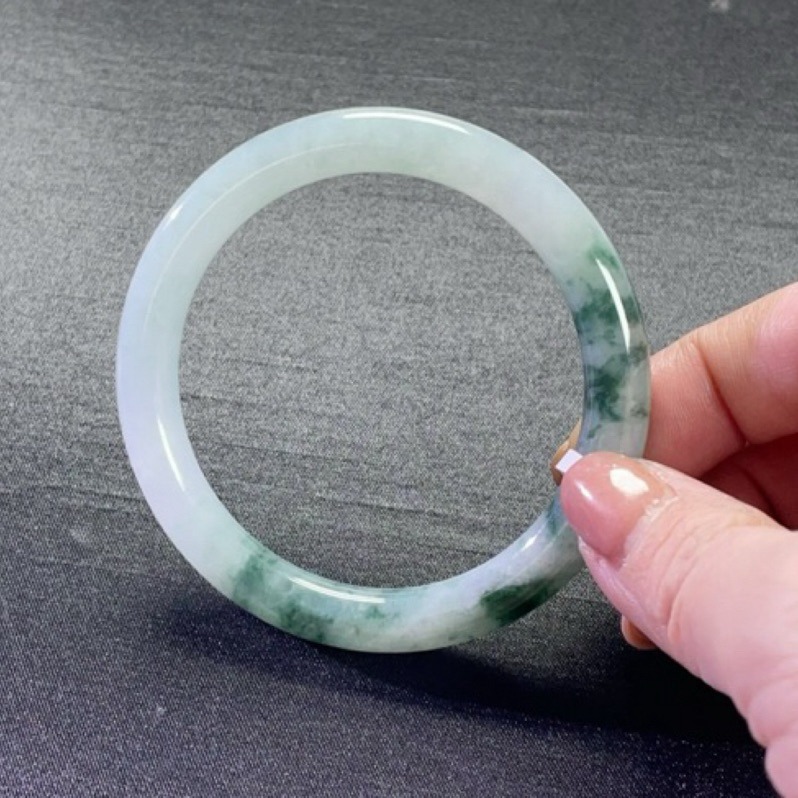 《Always9168高貨》B22天然緬甸A貨翡翠手鐲冰紫底飄花圓條57圈口送台證-細節圖6