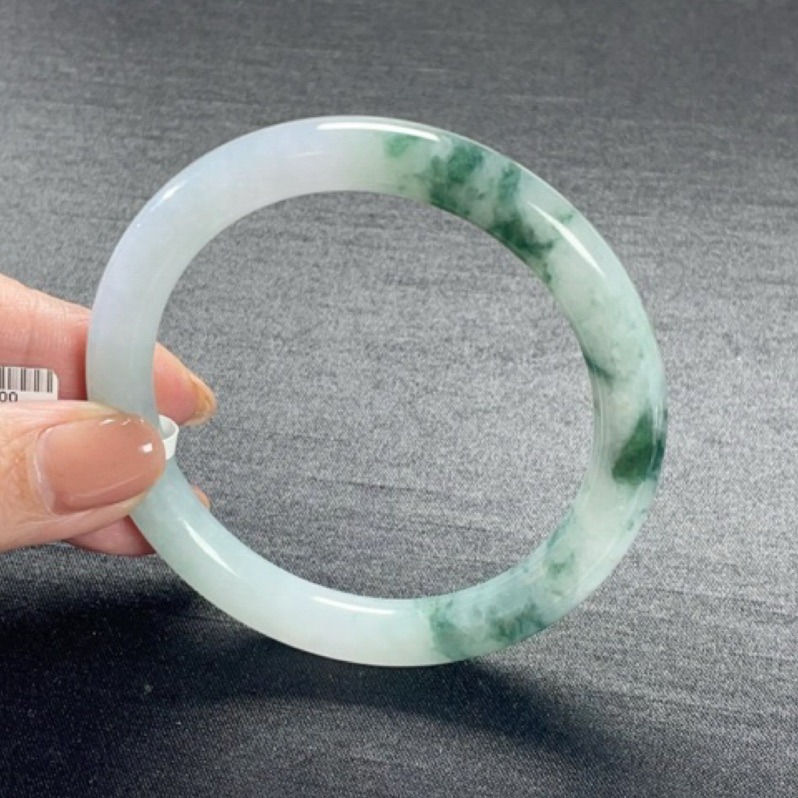 《Always9168高貨》B22天然緬甸A貨翡翠手鐲冰紫底飄花圓條57圈口送台證-細節圖7