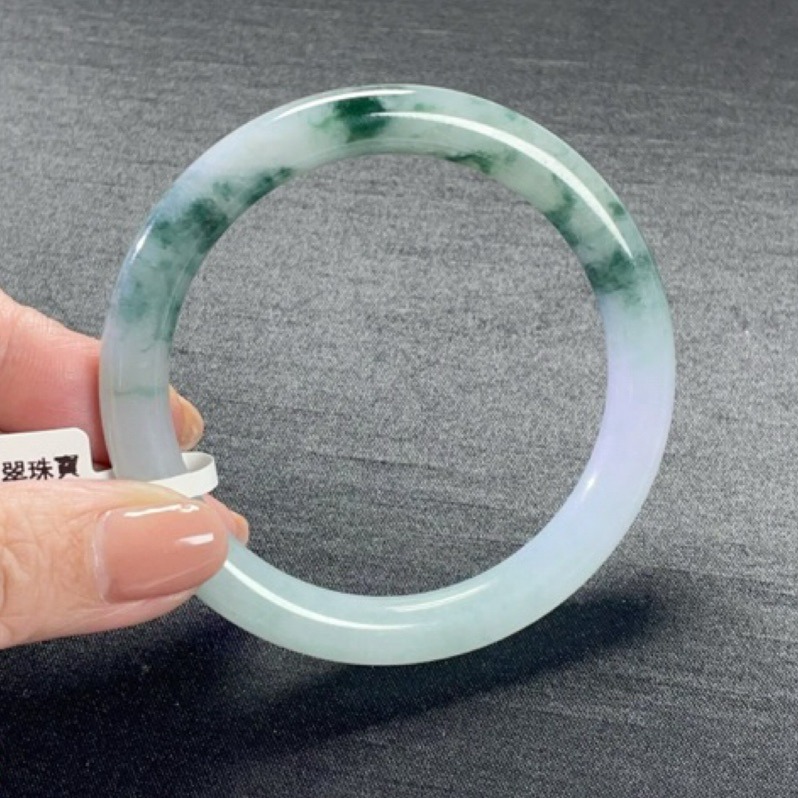 《Always9168高貨》B22天然緬甸A貨翡翠手鐲冰紫底飄花圓條57圈口送台證-細節圖8