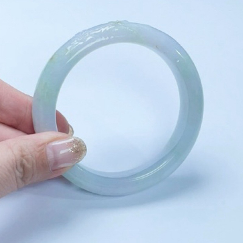 《Always9168輕奢珠寶》A36天然緬甸A貨翡翠手鐲冰紫底膠條果綠漸層正圈55圈口台證平安鐲-細節圖8