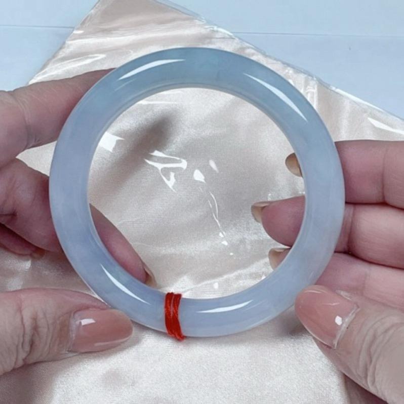 《Always9168輕奢珠寶》A02天然緬甸A貨翡翠手鐲冰膠瑪瑙底紫羅蘭55mm圓條鐲台證-細節圖2