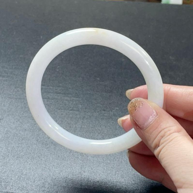 《Always9168輕奢珠寶》A45天然緬甸A貨翡翠手鐲冰粉膠小清新飄花冰潤圓條58.5圈口台證-細節圖2