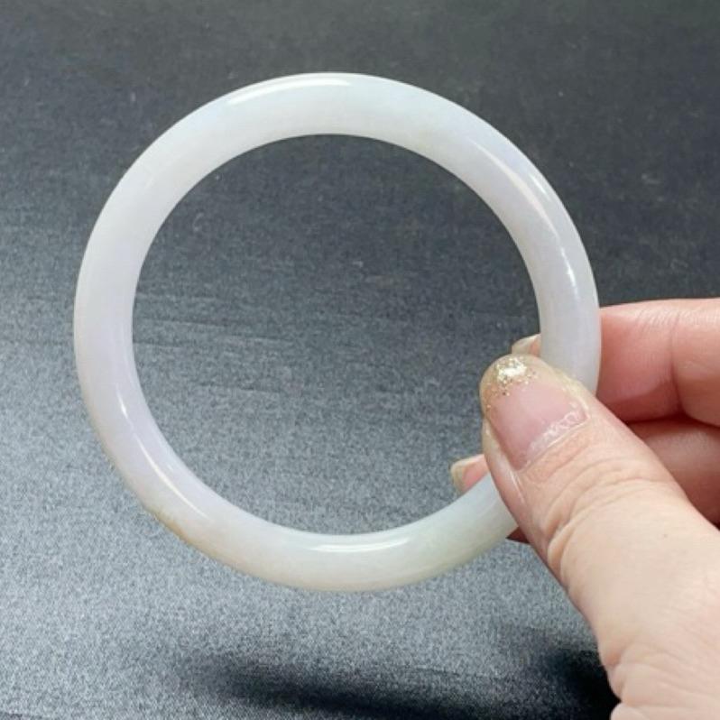 《Always9168輕奢珠寶》A45天然緬甸A貨翡翠手鐲冰粉膠小清新飄花冰潤圓條58.5圈口台證-細節圖7