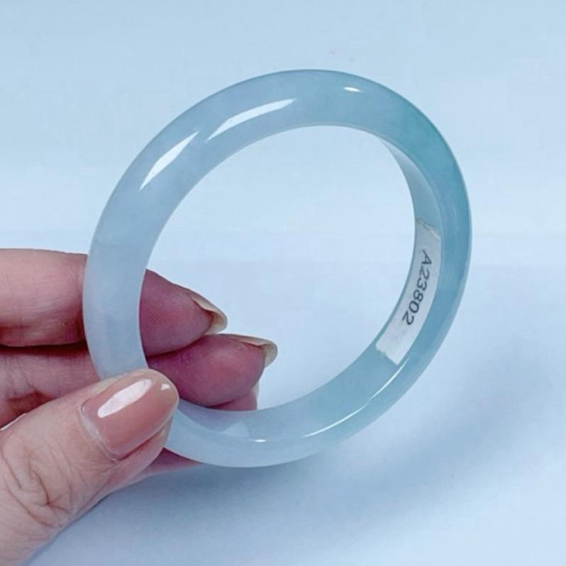 《Always9168輕奢珠寶》K72天然緬甸A貨翡翠手鐲冰川藍半山水平安鐲圈口58.3mm台證-細節圖2