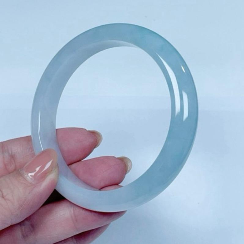 《Always9168輕奢珠寶》K72天然緬甸A貨翡翠手鐲冰川藍半山水平安鐲圈口58.3mm台證-細節圖3