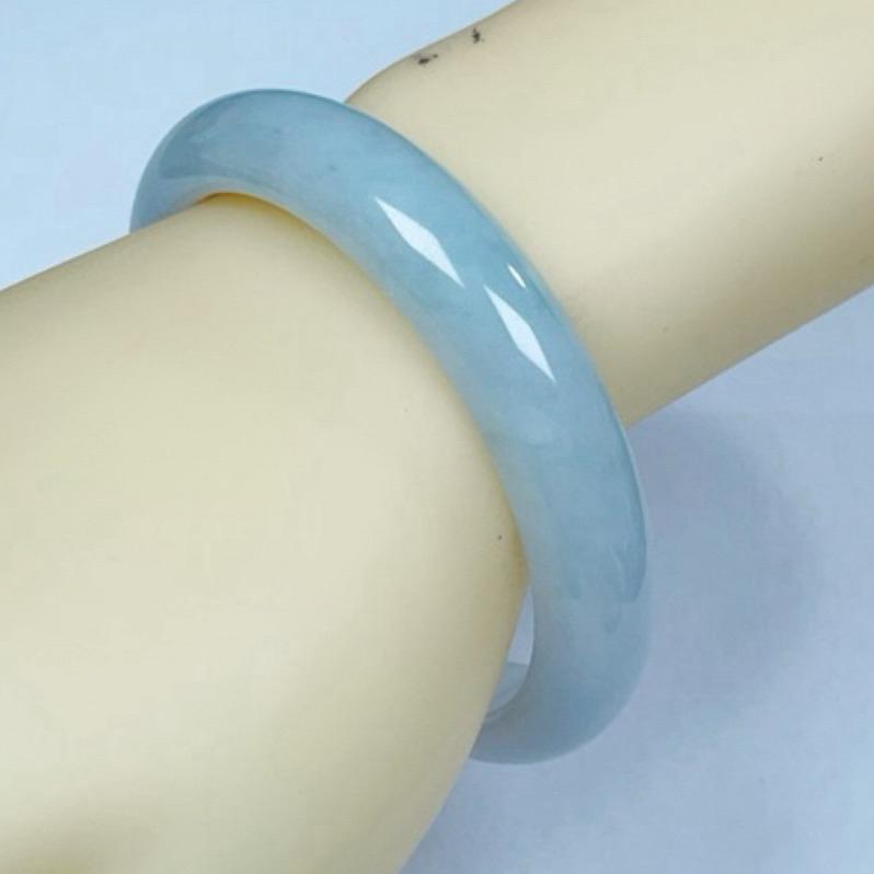 《Always9168輕奢珠寶》K72天然緬甸A貨翡翠手鐲冰川藍半山水平安鐲圈口58.3mm台證-細節圖6