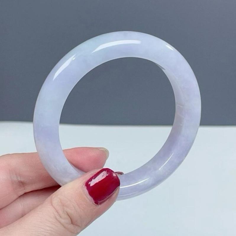 《Always9168輕奢珠寶》L23天然緬甸A貨翡翠手鐲 紫羅蘭春帶彩平安鐲 圈口55.7mm+附台証-細節圖3