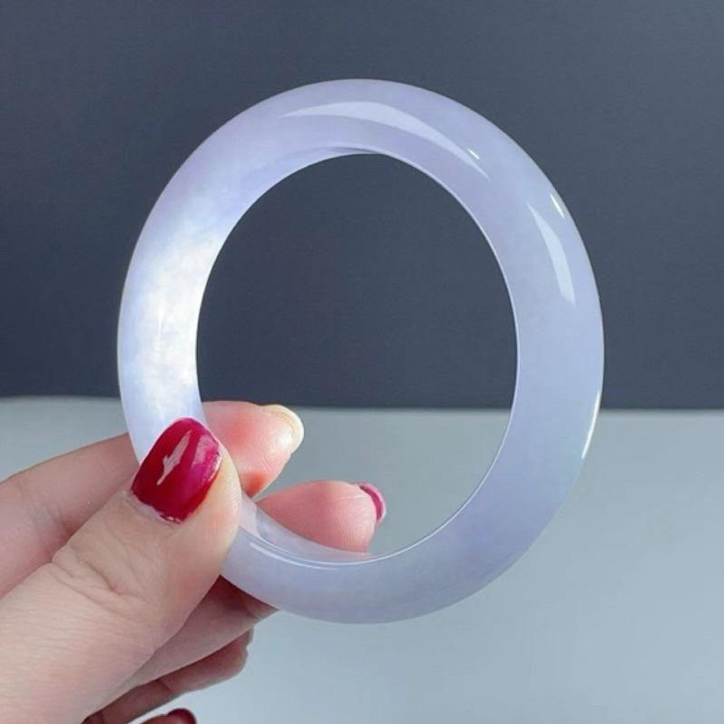 《Always9168輕奢珠寶》L23天然緬甸A貨翡翠手鐲 紫羅蘭春帶彩平安鐲 圈口55.7mm+附台証-細節圖6