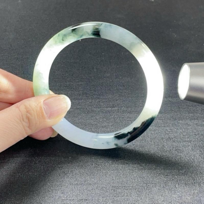 《Always9168輕奢珠寶》A84天然緬甸A貨翡翠手鐲福利冰紫深色藍花特色圓條57.3mm台灣鑑定證書-細節圖4