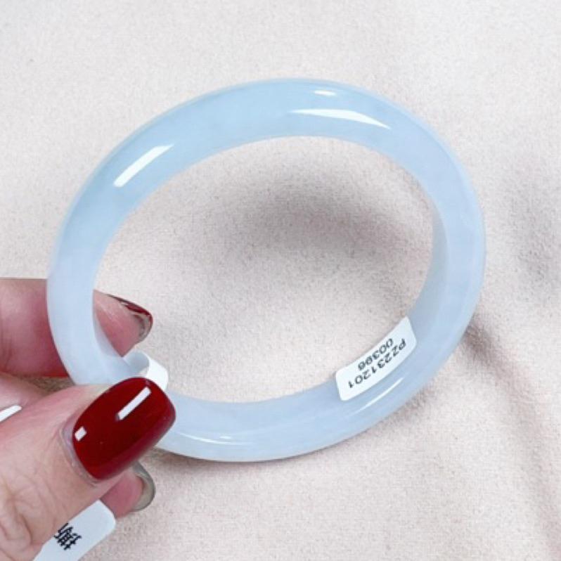 《Always9168輕奢珠寶》J38天然緬甸A貨翡翠手鐲 冰起膠完美 冰水藍貴妃鐲 圈口54+ 附台灣鑑定證書-細節圖8