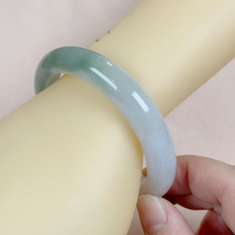 《Always9168輕奢珠寶》J74天然緬甸A貨翡翠 半山半水紫加綠飄陽綠手鐲 圈口 56.8+ 附台灣鑑定證書-細節圖3