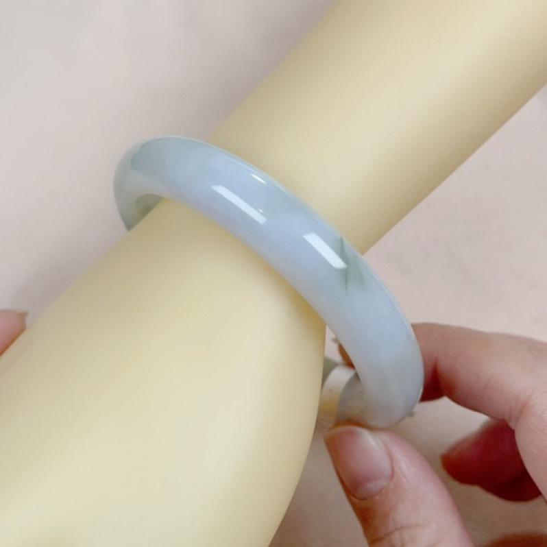 《Always9168輕奢珠寶》J74天然緬甸A貨翡翠 半山半水紫加綠飄陽綠手鐲 圈口 56.8+ 附台灣鑑定證書-細節圖4