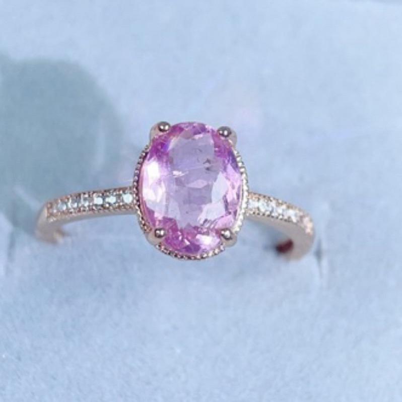 《Always9168輕奢珠寶》J45天然彩色寶石 巴西粉碧璽戒指 2克拉 四爪鑲嵌 S925銀全淨體-細節圖2