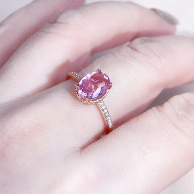 《Always9168輕奢珠寶》J45天然彩色寶石 巴西粉碧璽戒指 2克拉 四爪鑲嵌 S925銀全淨體-細節圖3