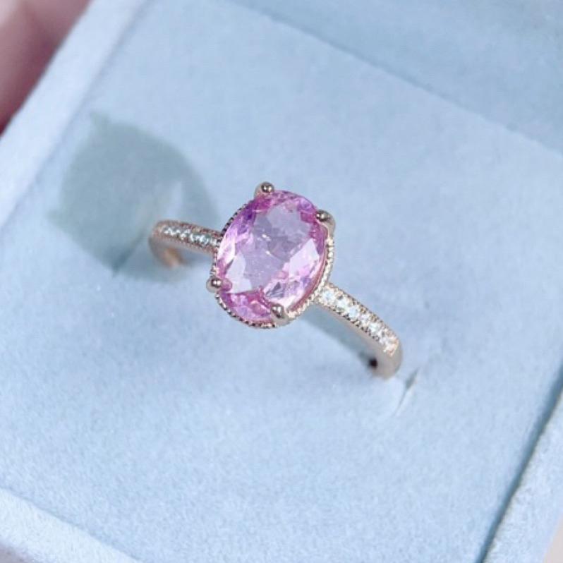 《Always9168輕奢珠寶》J45天然彩色寶石 巴西粉碧璽戒指 2克拉 四爪鑲嵌 S925銀全淨體-細節圖4