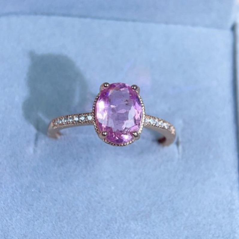 《Always9168輕奢珠寶》J45天然彩色寶石 巴西粉碧璽戒指 2克拉 四爪鑲嵌 S925銀全淨體-細節圖5