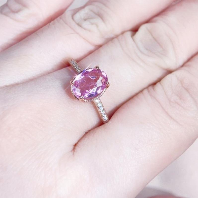 《Always9168輕奢珠寶》J45天然彩色寶石 巴西粉碧璽戒指 2克拉 四爪鑲嵌 S925銀全淨體-細節圖7