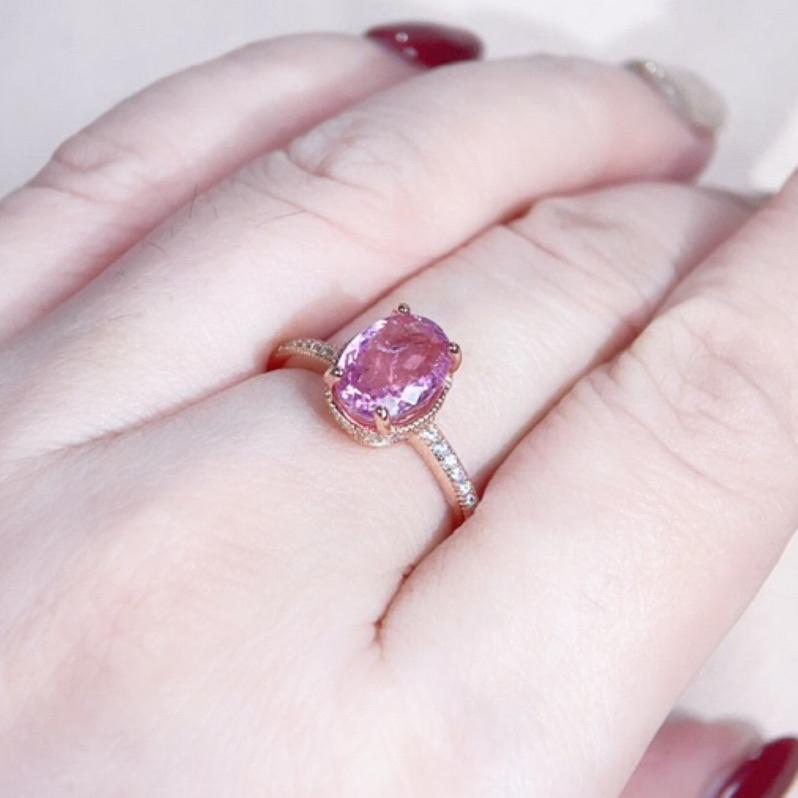 《Always9168輕奢珠寶》J45天然彩色寶石 巴西粉碧璽戒指 2克拉 四爪鑲嵌 S925銀全淨體-細節圖9