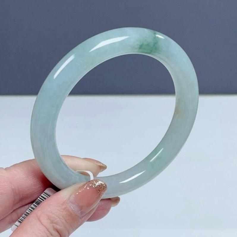 《Always9168輕奢珠寶》L11天然緬甸A貨翡翠手鐲圓條蘋果綠飄花60mm+附台證-細節圖8