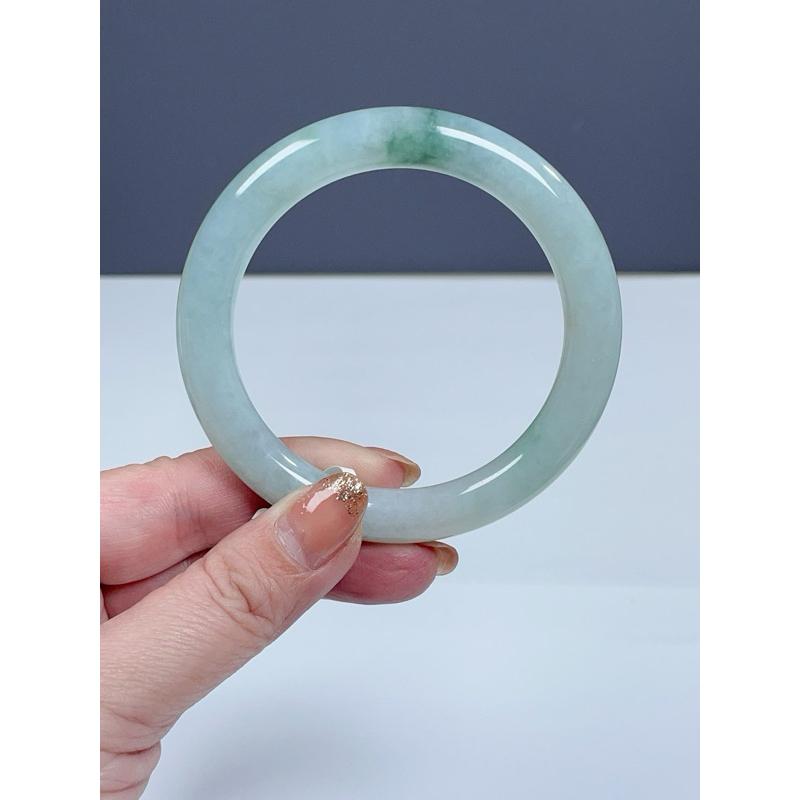 《Always9168輕奢珠寶》L11天然緬甸A貨翡翠手鐲圓條蘋果綠飄花60mm+附台證-細節圖9