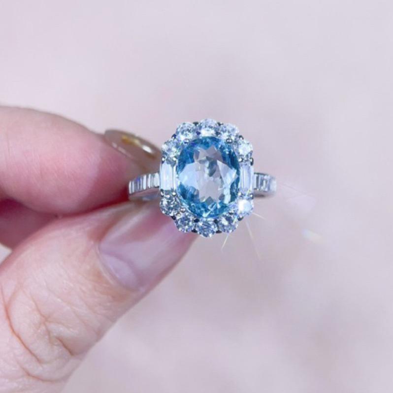 《Always9168輕奢珠寶》J04天然巴西 海水藍寶石戒指 無燒聖瑪麗亞色 裸石2.45克拉 火彩爆閃-細節圖2