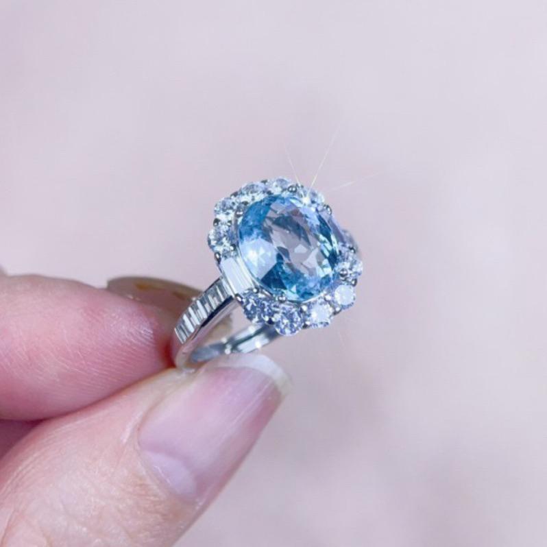 《Always9168輕奢珠寶》J04天然巴西 海水藍寶石戒指 無燒聖瑪麗亞色 裸石2.45克拉 火彩爆閃-細節圖3