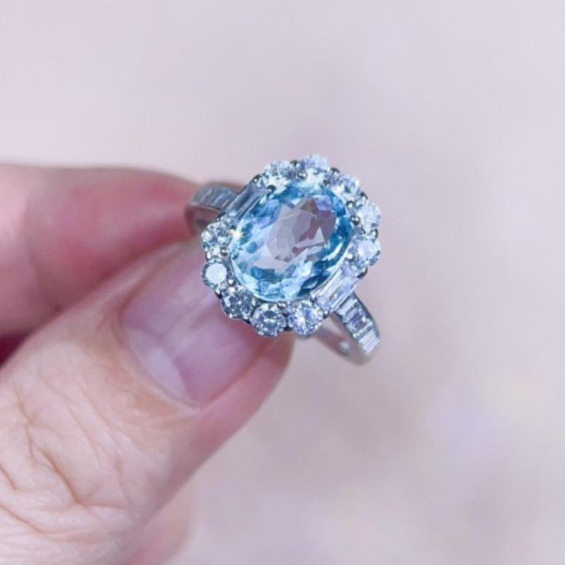 《Always9168輕奢珠寶》J04天然巴西 海水藍寶石戒指 無燒聖瑪麗亞色 裸石2.45克拉 火彩爆閃-細節圖4