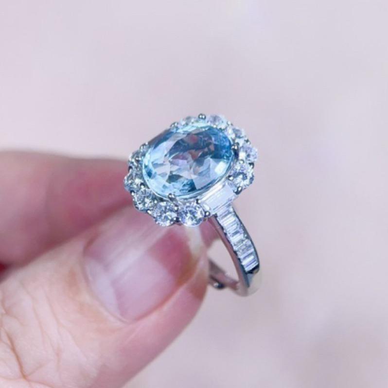 《Always9168輕奢珠寶》J04天然巴西 海水藍寶石戒指 無燒聖瑪麗亞色 裸石2.45克拉 火彩爆閃-細節圖5