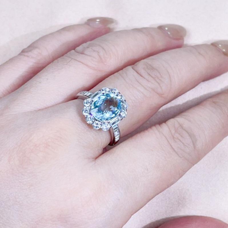 《Always9168輕奢珠寶》J04天然巴西 海水藍寶石戒指 無燒聖瑪麗亞色 裸石2.45克拉 火彩爆閃-細節圖6