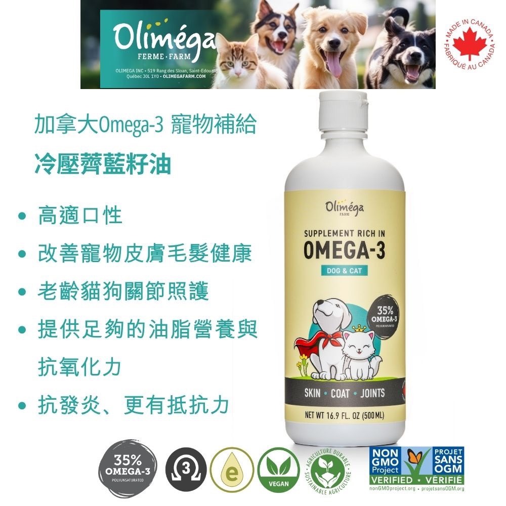 現貨-Olimega Farm 加拿大Omega-3寵物補給冷壓薺藍籽油500mL 寵物保健 寵物補充 寵物油 關節照護-細節圖7