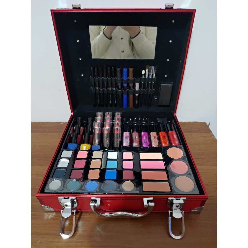 杜拜名牌Mikyajy手提紅色化妝箱、網紅熱銷款、全套彩妝、附鎖含燈多功能彩妝手提箱-細節圖2